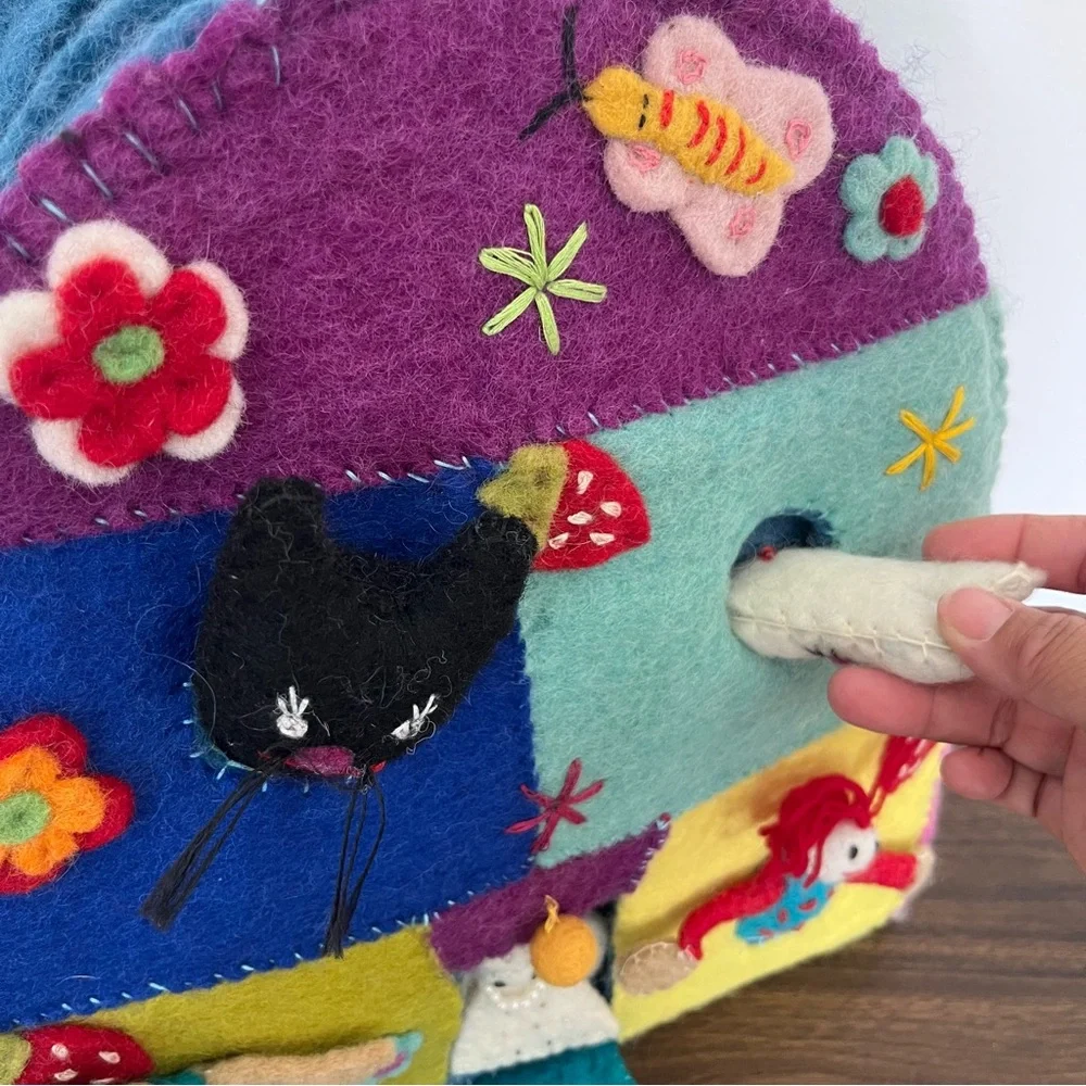 Handmade Felt Patchwork Backpack with Fun Characters and Hidden Angel Blue Rare